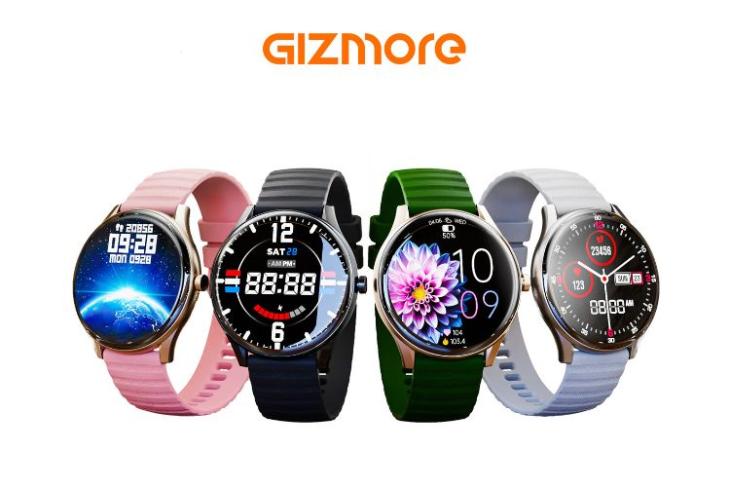 O smartwatch Gizmore Curve em suas várias opções de cores colocadas sobre um fundo branco