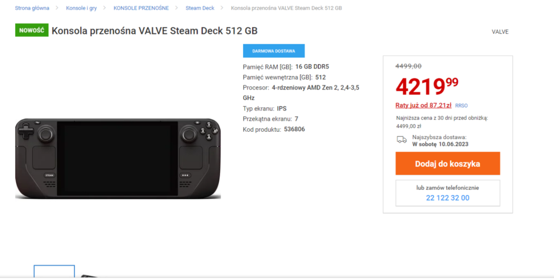 O Steam Deck no Media Expert é PLN 1.500 mais caro do que na Valve - perguntei à loja sobre essa decisão.  "Piscina já esgotada"