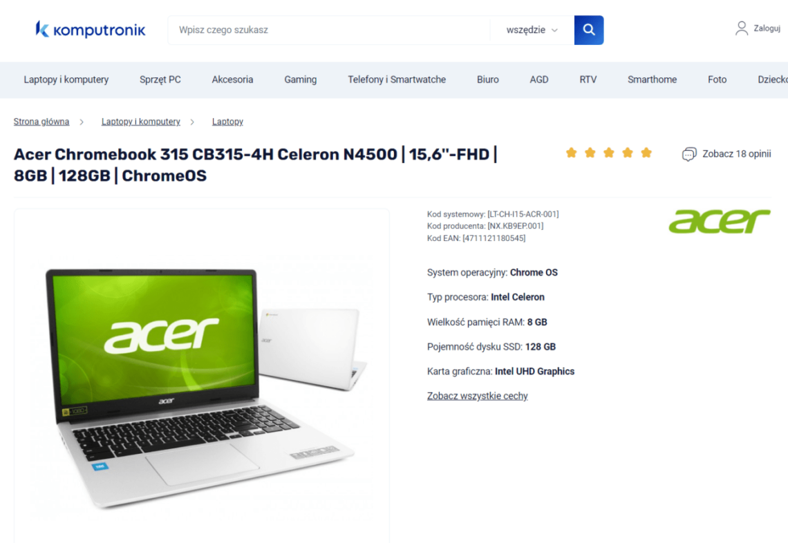 Laptop Acer com um preço ridiculamente reduzido.  Agora você pode comprá-lo por menos de PLN 1.000